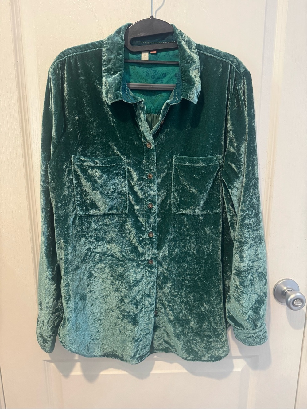 Pilcro Emerald Green Velvet Button-Down Shirt
